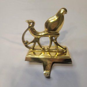 Solid Brass Sleigh Stocking Hanger Made In India 6" NIB Christmas Holiday Santa